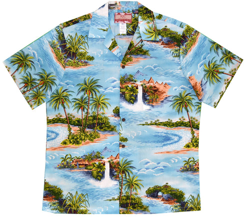 Maui Beachfront Waterfall Men's Hawaiian Shirt